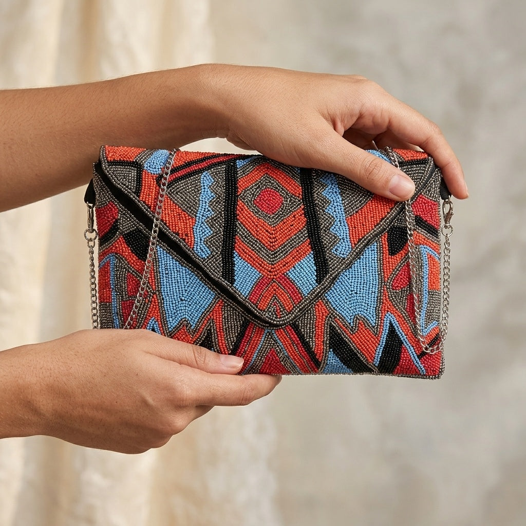 Nalini — Raw Silk Beaded Clutch
