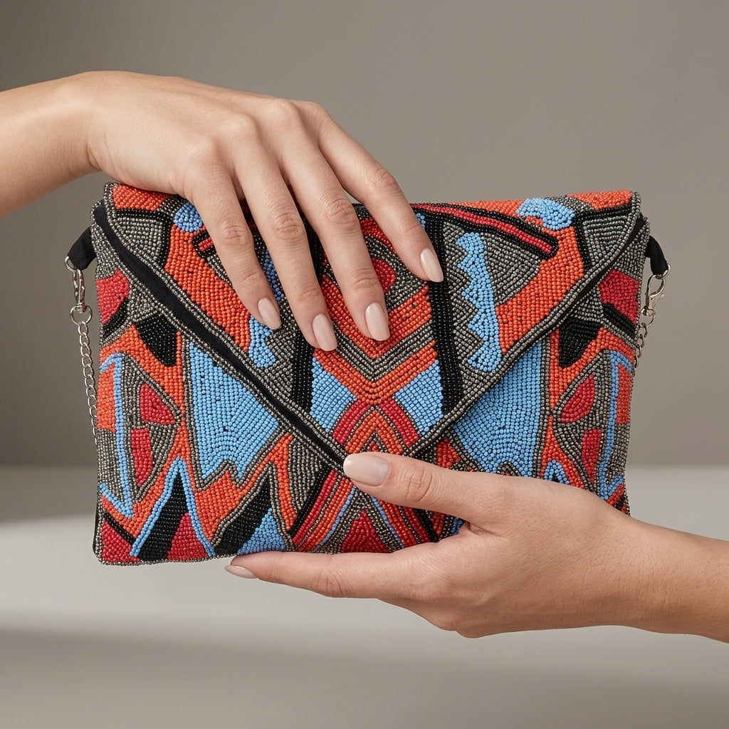 Nalini — Raw Silk Beaded Clutch