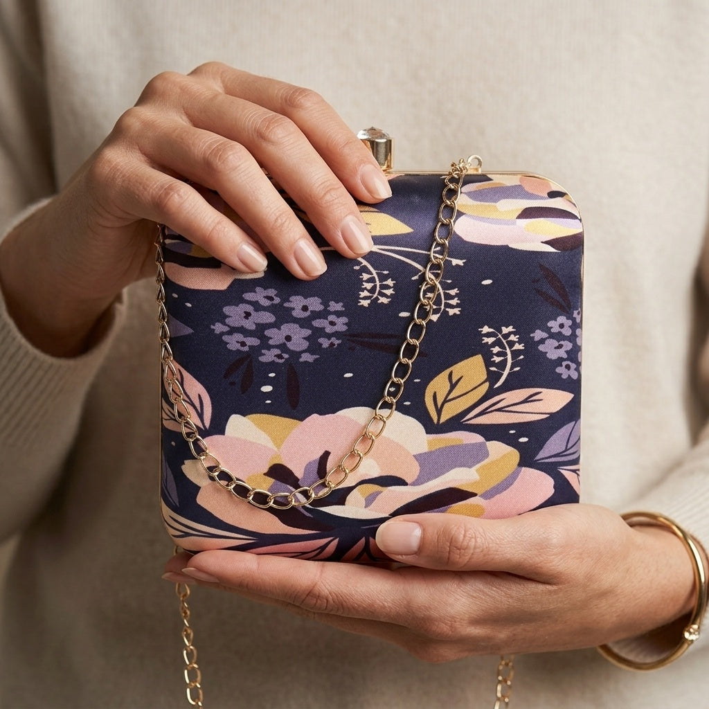 Sukanya Blue — Satin Printed Clutch