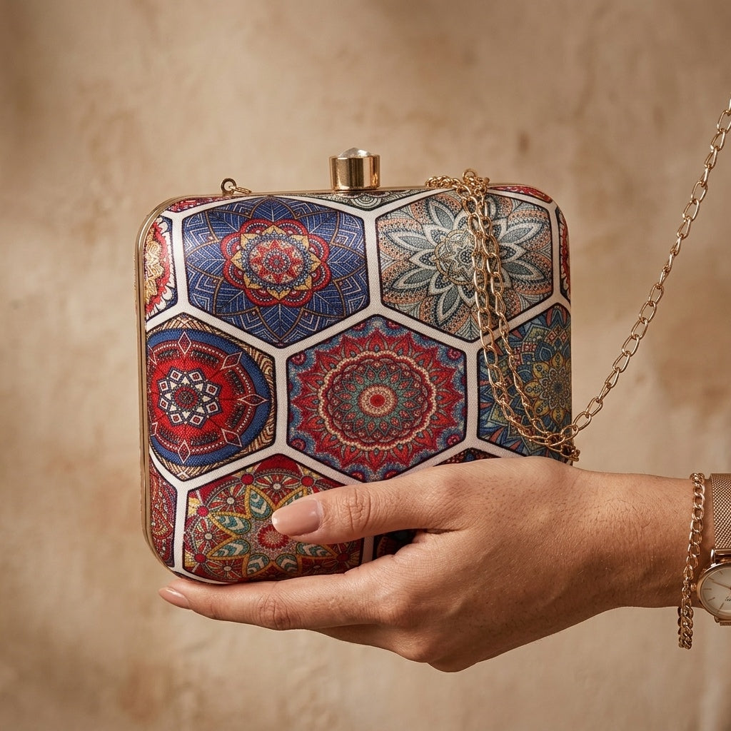 Swisni Premium Printed Clutch Bag for Women | Ethnic Evening Purse | Party Handbag | SWIS-394