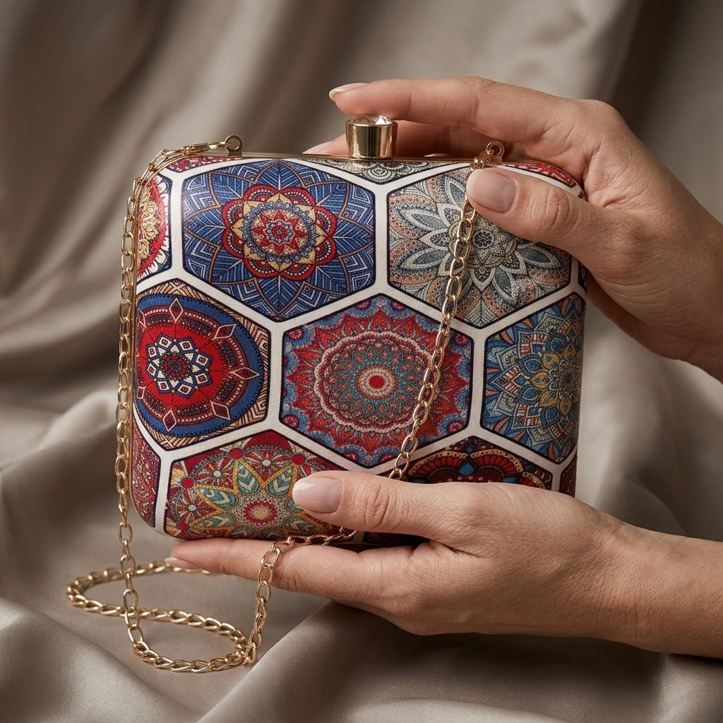 Swisni Premium Printed Clutch Bag for Women | Ethnic Evening Purse | Party Handbag | SWIS-394
