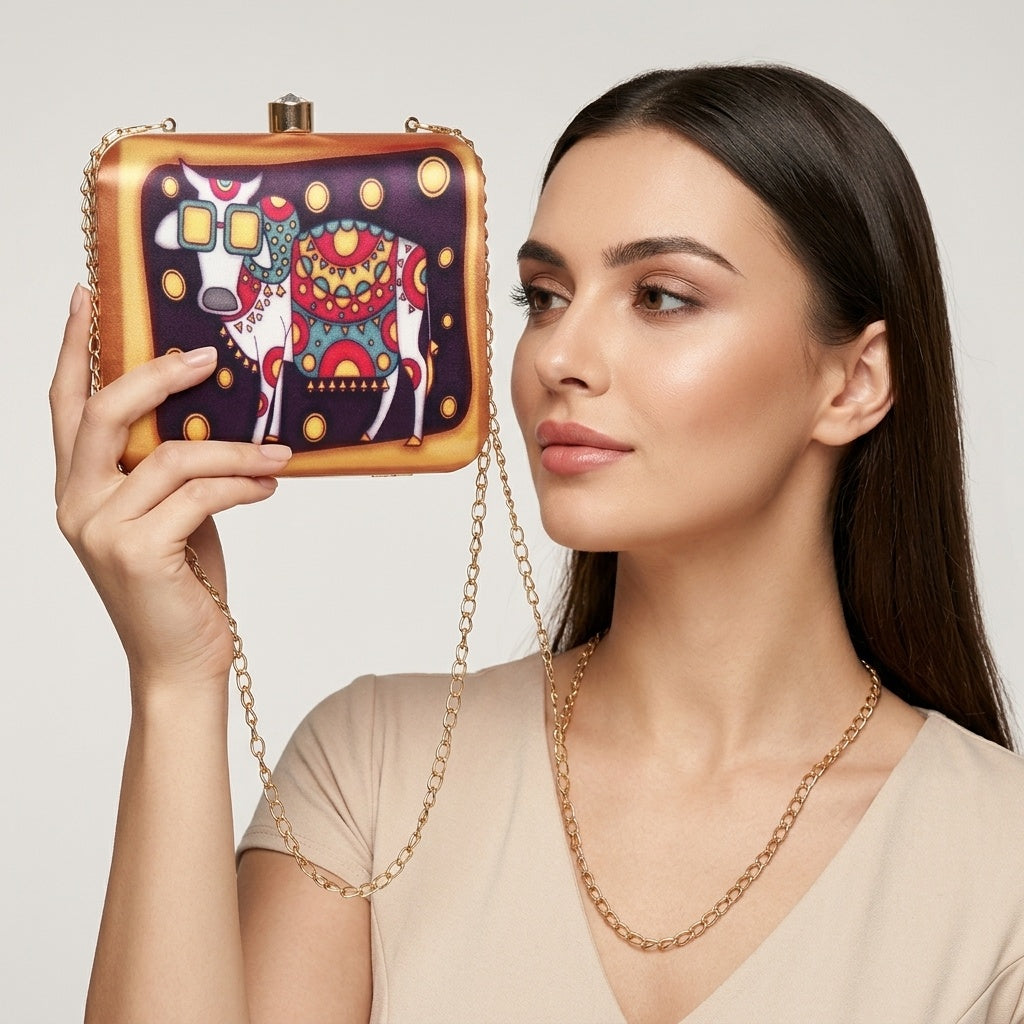 Swisni Premium Printed Clutch Bag for Women | Ethnic Evening Purse | Party Handbag | SWIS-395