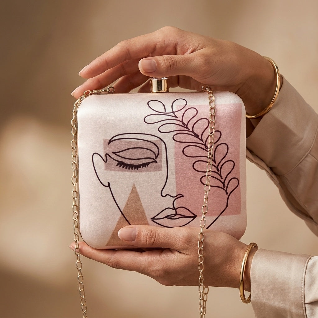 Marisha White — Satin Printed Clutch
