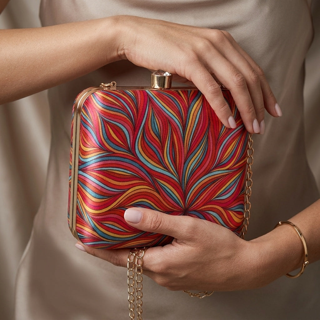 Sanvi — Satin Printed Clutch