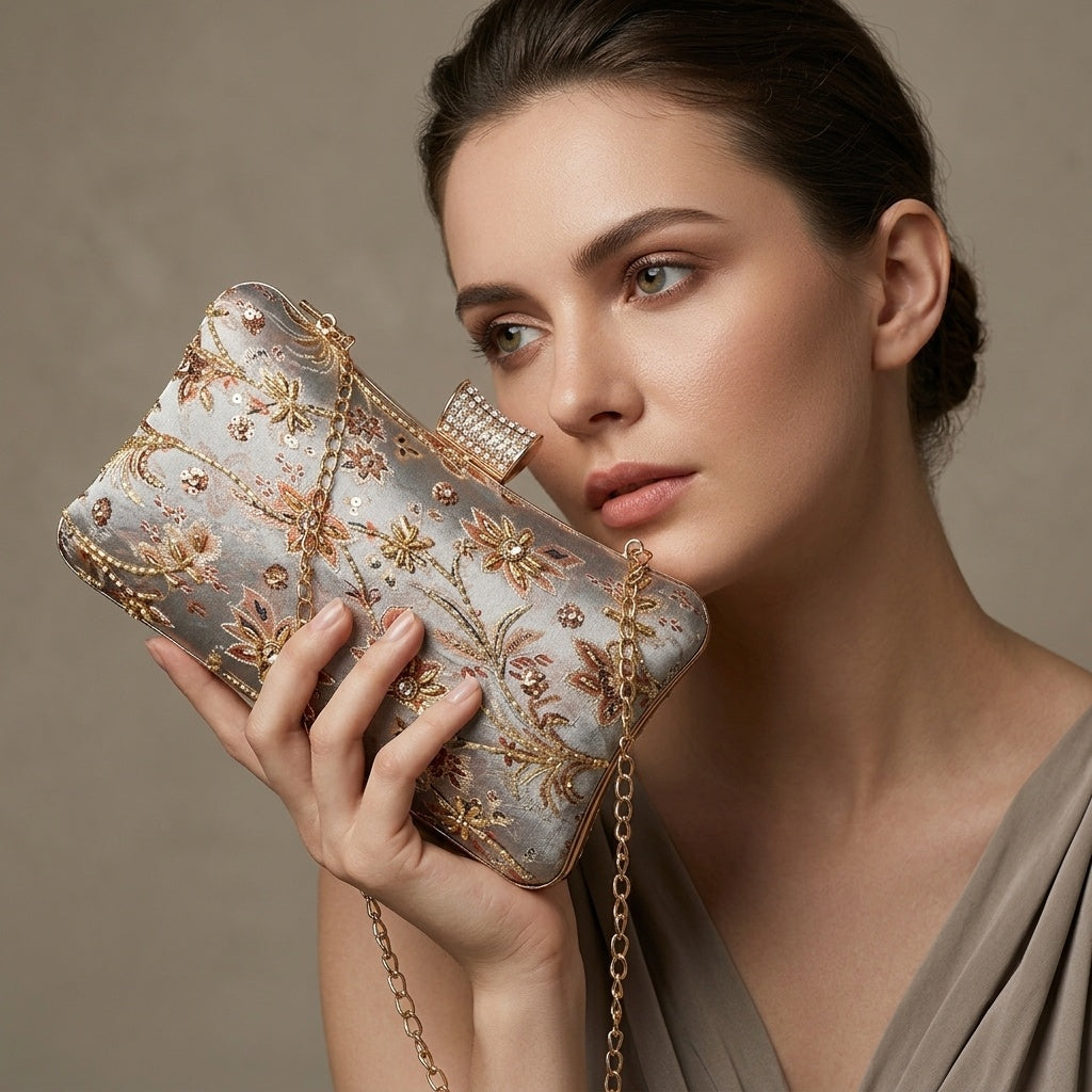 Swisni Luxury Hand-Embroidered Designer Clutch Bag | SWIS-404