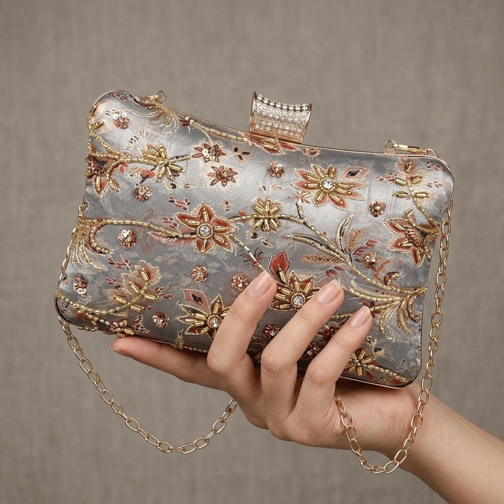Zarina — Satin Printed Embroidered Clutch