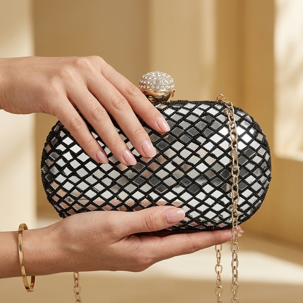 Chaitali Black — Raw Silk Embroidered Clutch