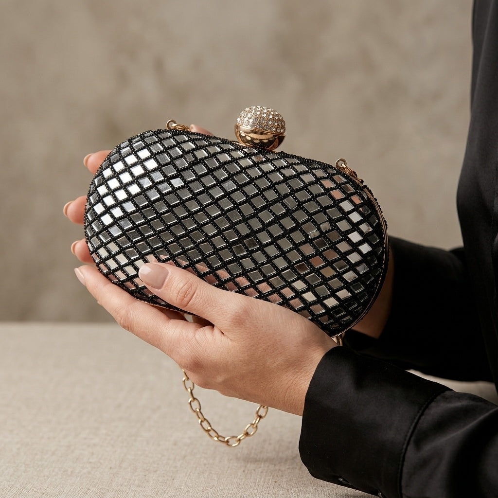Chaitali Black — Raw Silk Embroidered Clutch