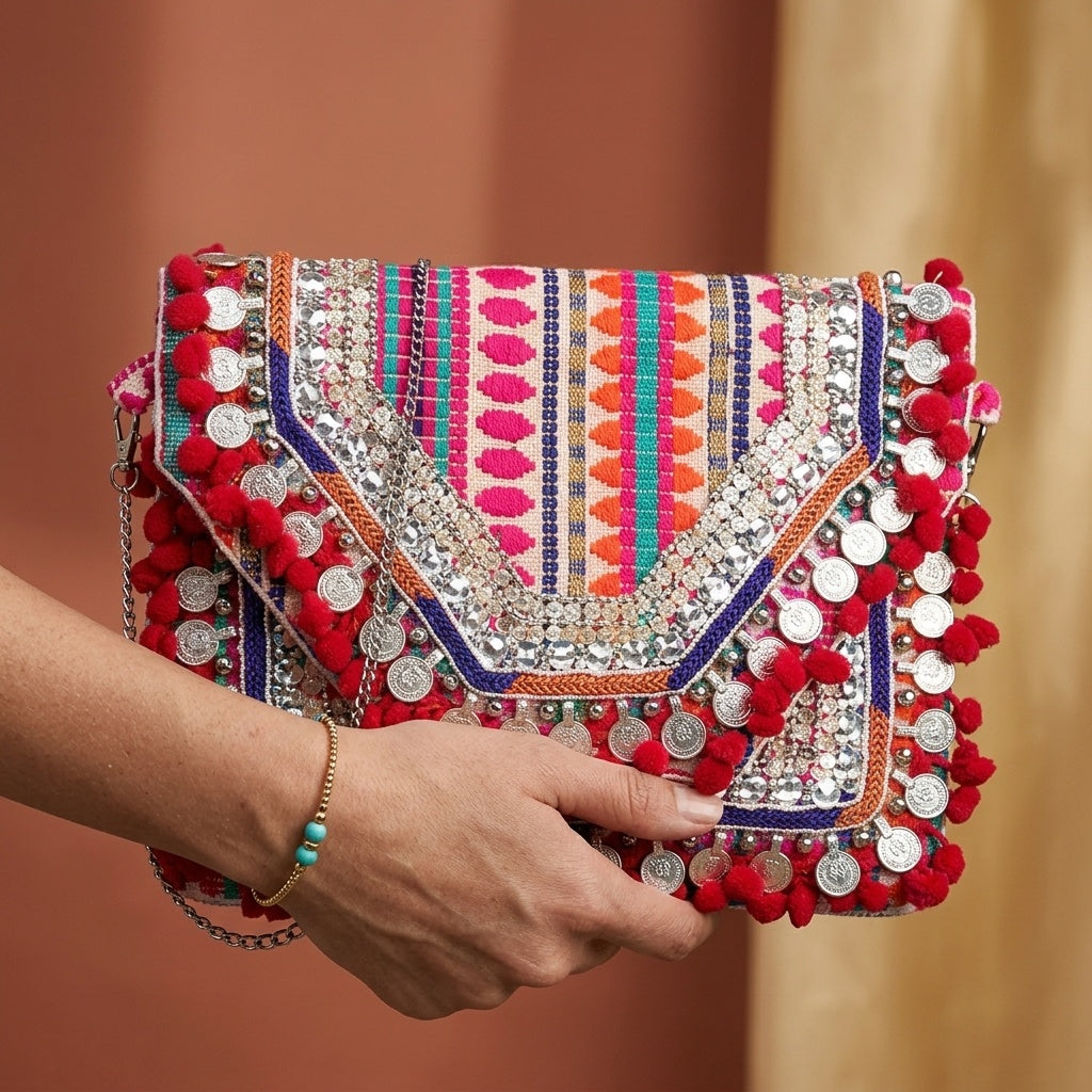 Renuka Red — Canvas Banjara Boho Bag