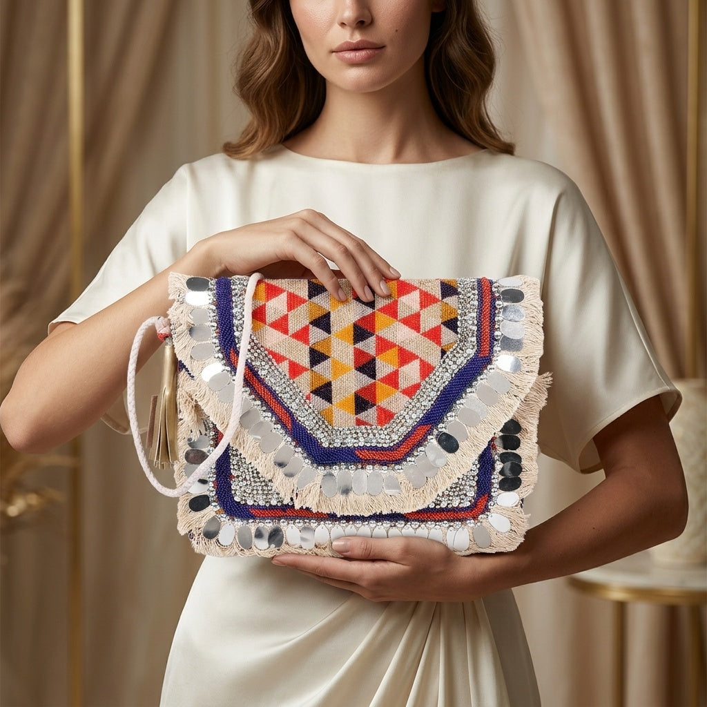 Swisni Vintage Banjara Boho Bag for Women | Tribal Rajasthani Ethnic Handbag | Handcrafted Bohemian Clutch | SWIS-414