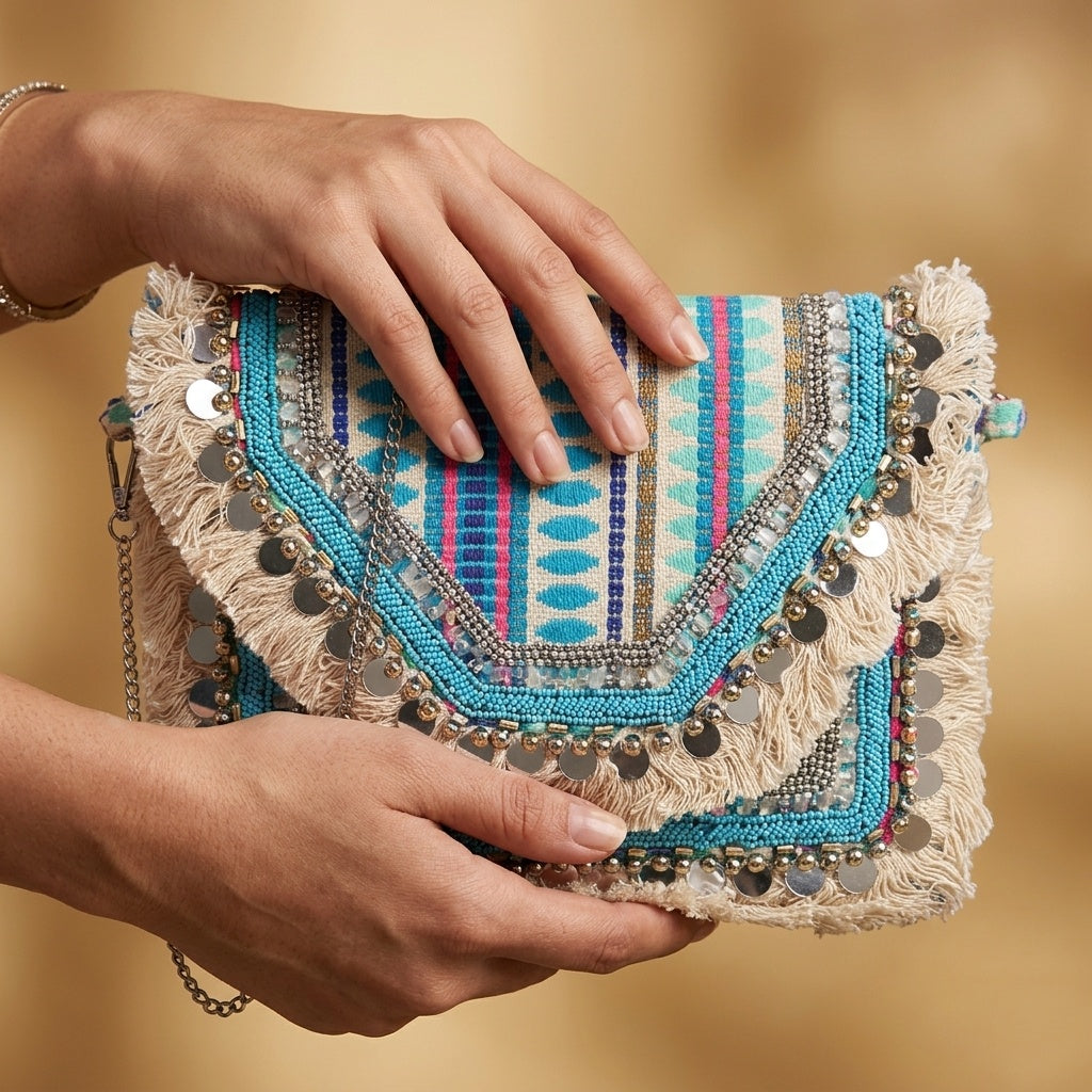 Hansika Blue — Canvas Banjara Boho Bag