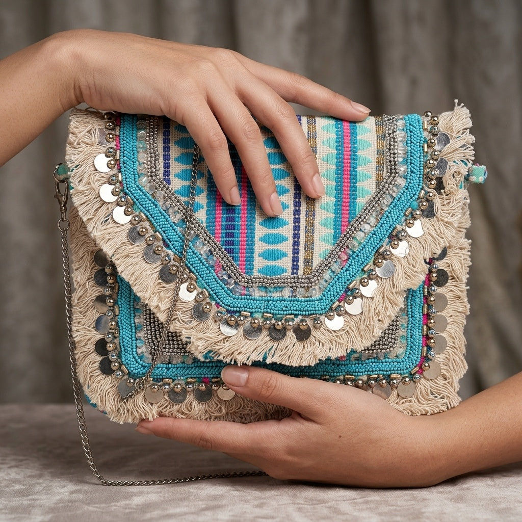 Hansika Blue — Canvas Banjara Boho Bag