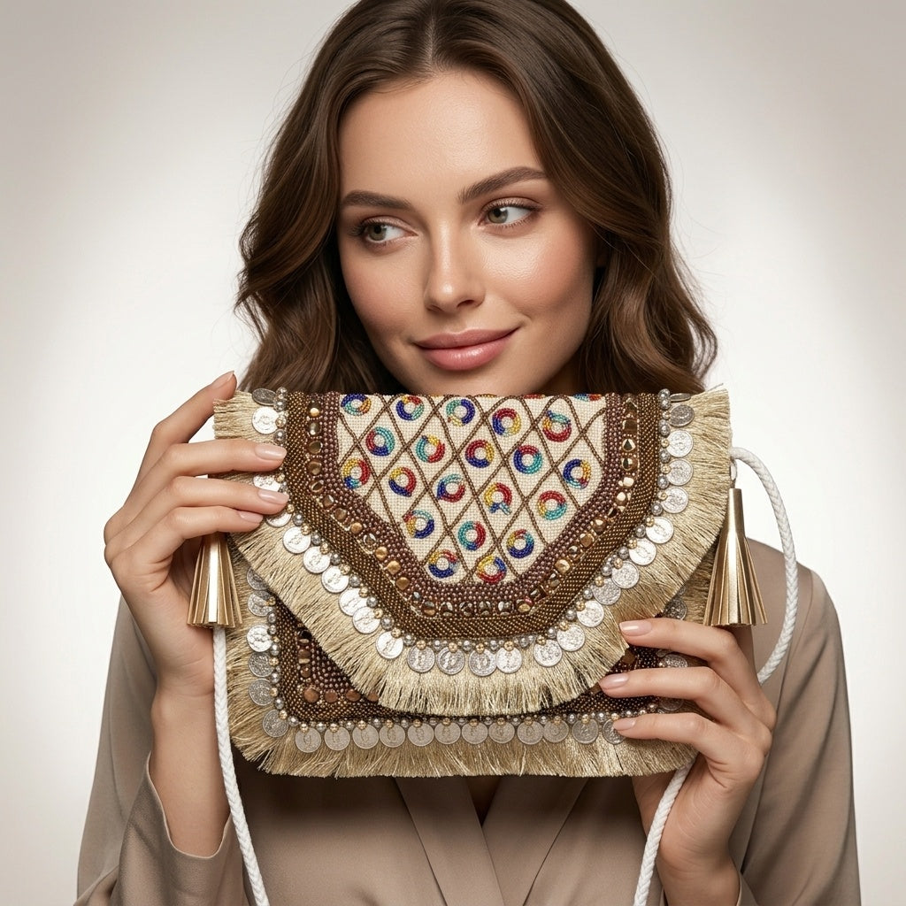 Shalmali Golden — Canvas Banjara Boho Bag