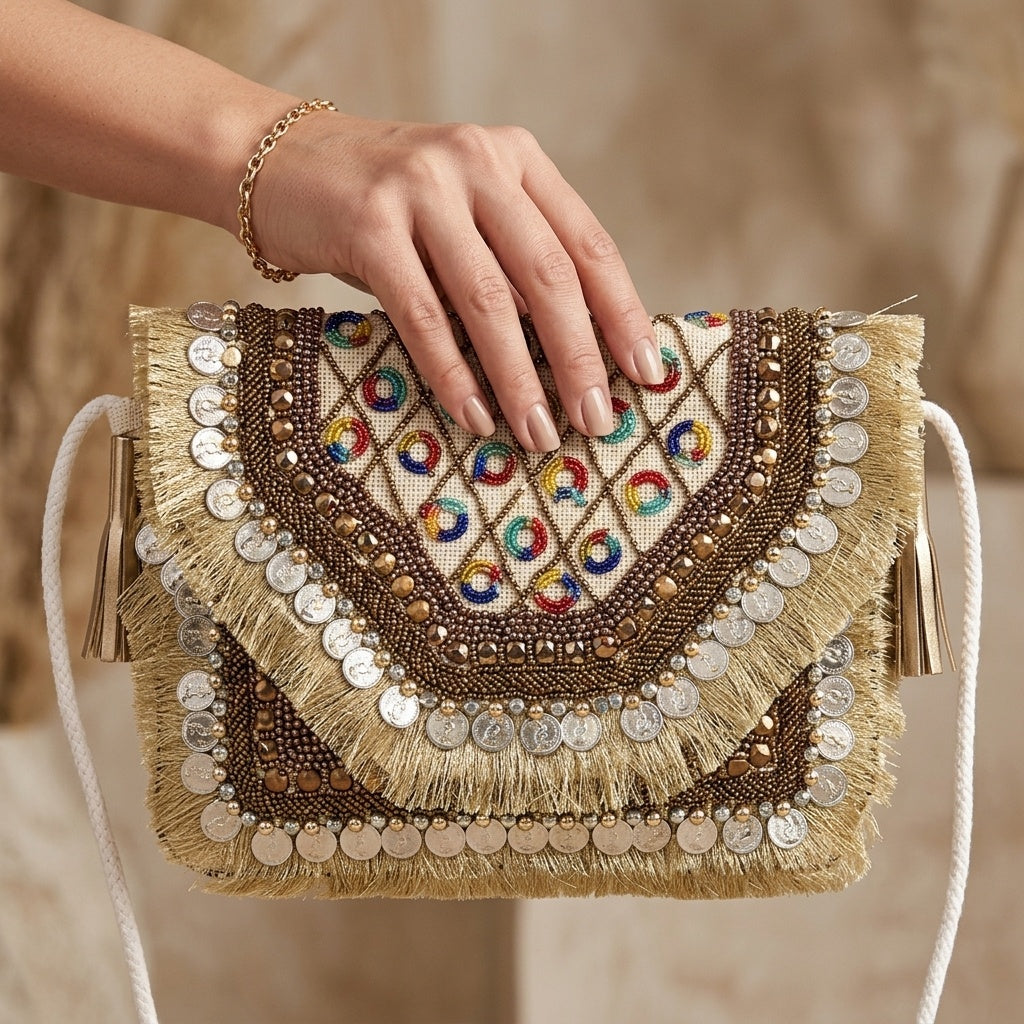 Shalmali Golden — Canvas Banjara Boho Bag