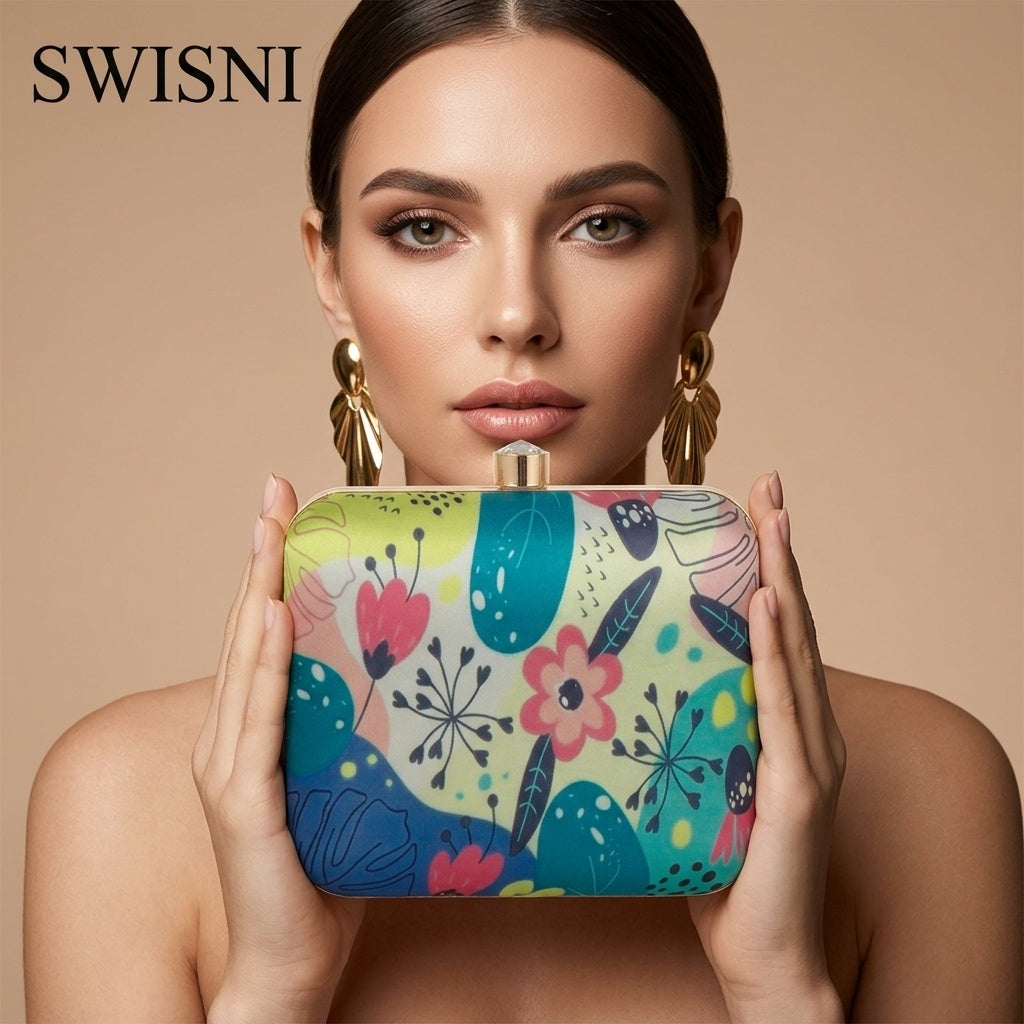 Swisni Premium Printed Clutch Bag for Women | Ethnic Evening Purse | Party Handbag | SWIS-419