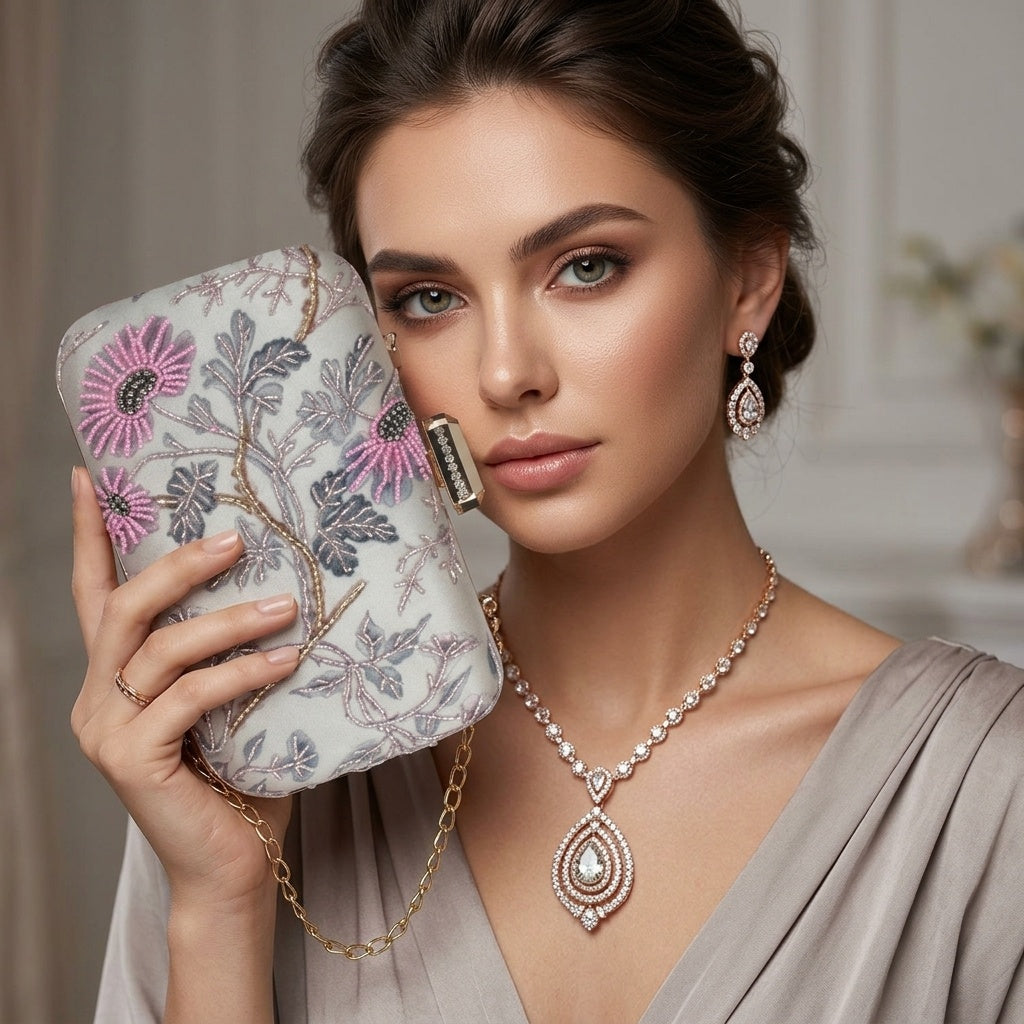 Swisni Luxury Hand-Embroidered Designer Clutch Bag | SWIS-421
