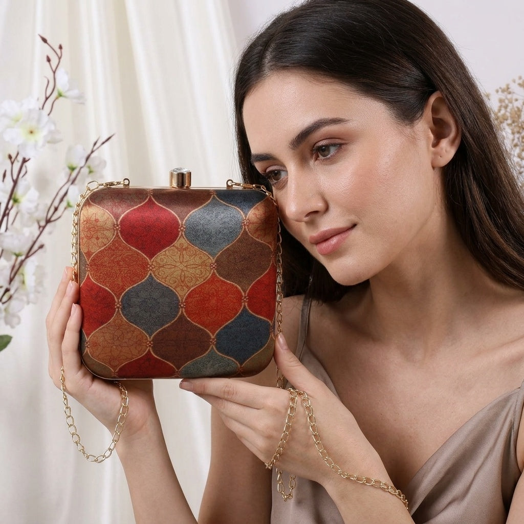 Swisni Premium Printed Clutch Bag for Women | Ethnic Evening Purse | Party Handbag | SWIS-423