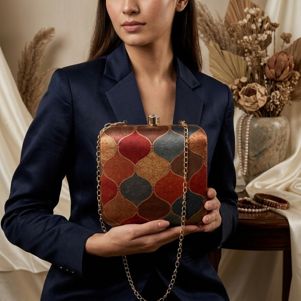 Swisni Premium Printed Clutch Bag for Women | Ethnic Evening Purse | Party Handbag | SWIS-423
