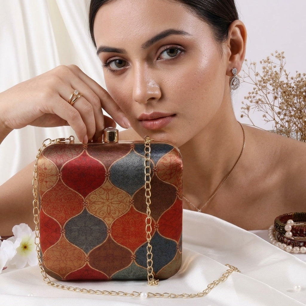 Swisni Premium Printed Clutch Bag for Women | Ethnic Evening Purse | Party Handbag | SWIS-423