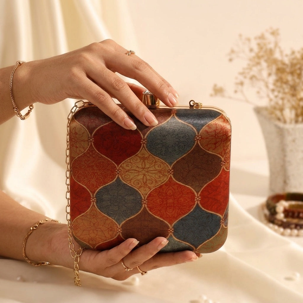 Swisni Premium Printed Clutch Bag for Women | Ethnic Evening Purse | Party Handbag | SWIS-423