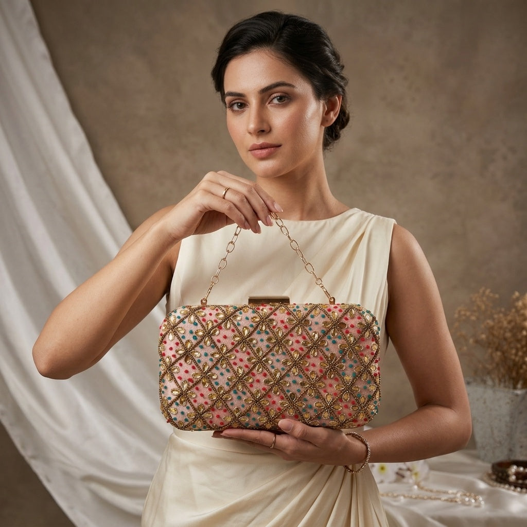 Swisni Luxury Hand-Embroidered Designer Clutch Bag | SWIS-424