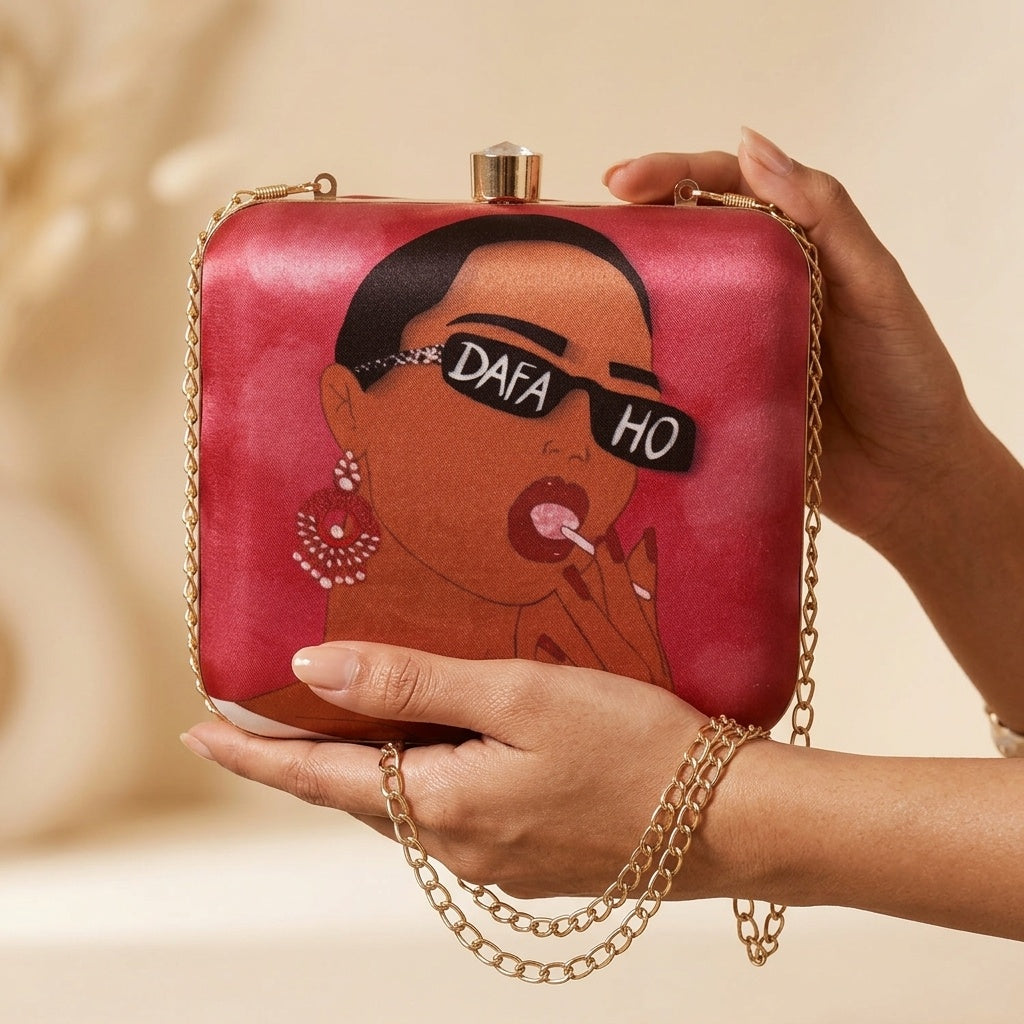 Anshi Pink — Satin Printed Clutch
