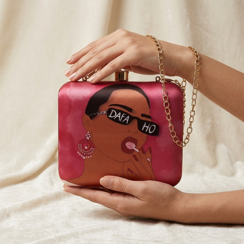 Anshi Pink — Satin Printed Clutch