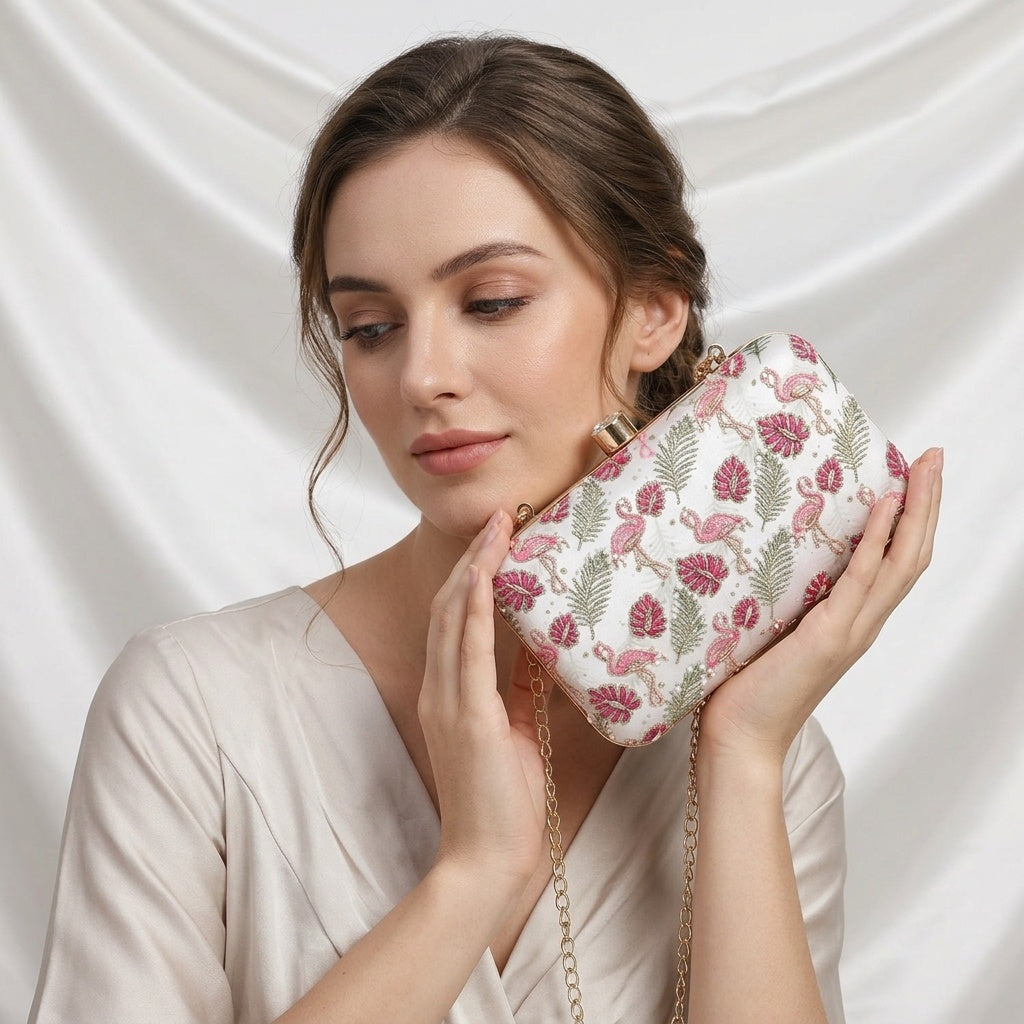 Manasi — Raw Silk Printed Embroidered Clutch