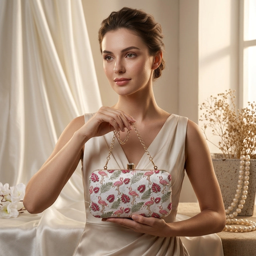 Manasi — Raw Silk Printed Embroidered Clutch