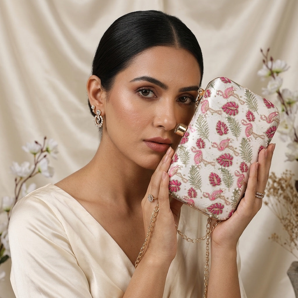 Manasi — Raw Silk Printed Embroidered Clutch