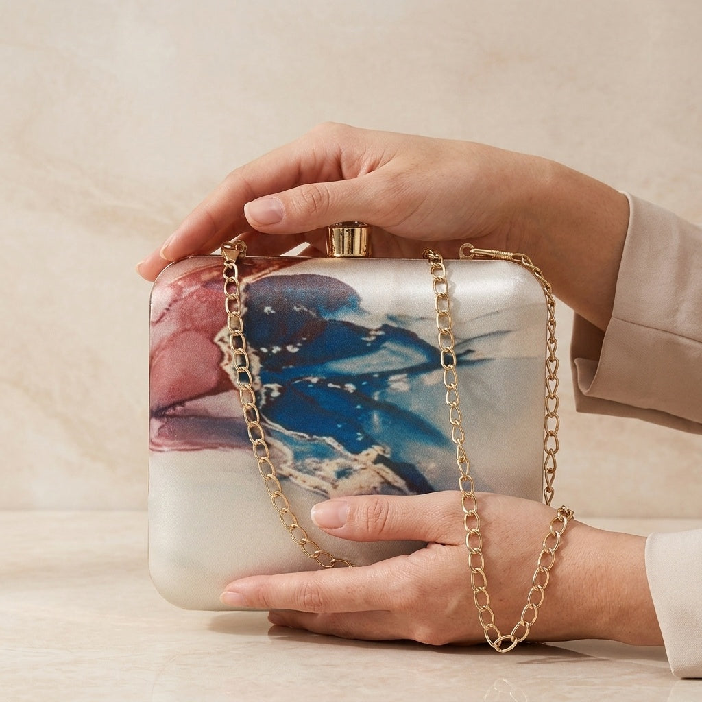 Kyra — Satin Printed Clutch