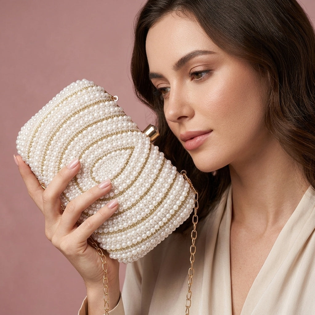Heena White — Raw Silk Embroidered Clutch