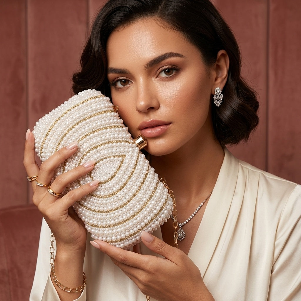 Heena White — Raw Silk Embroidered Clutch