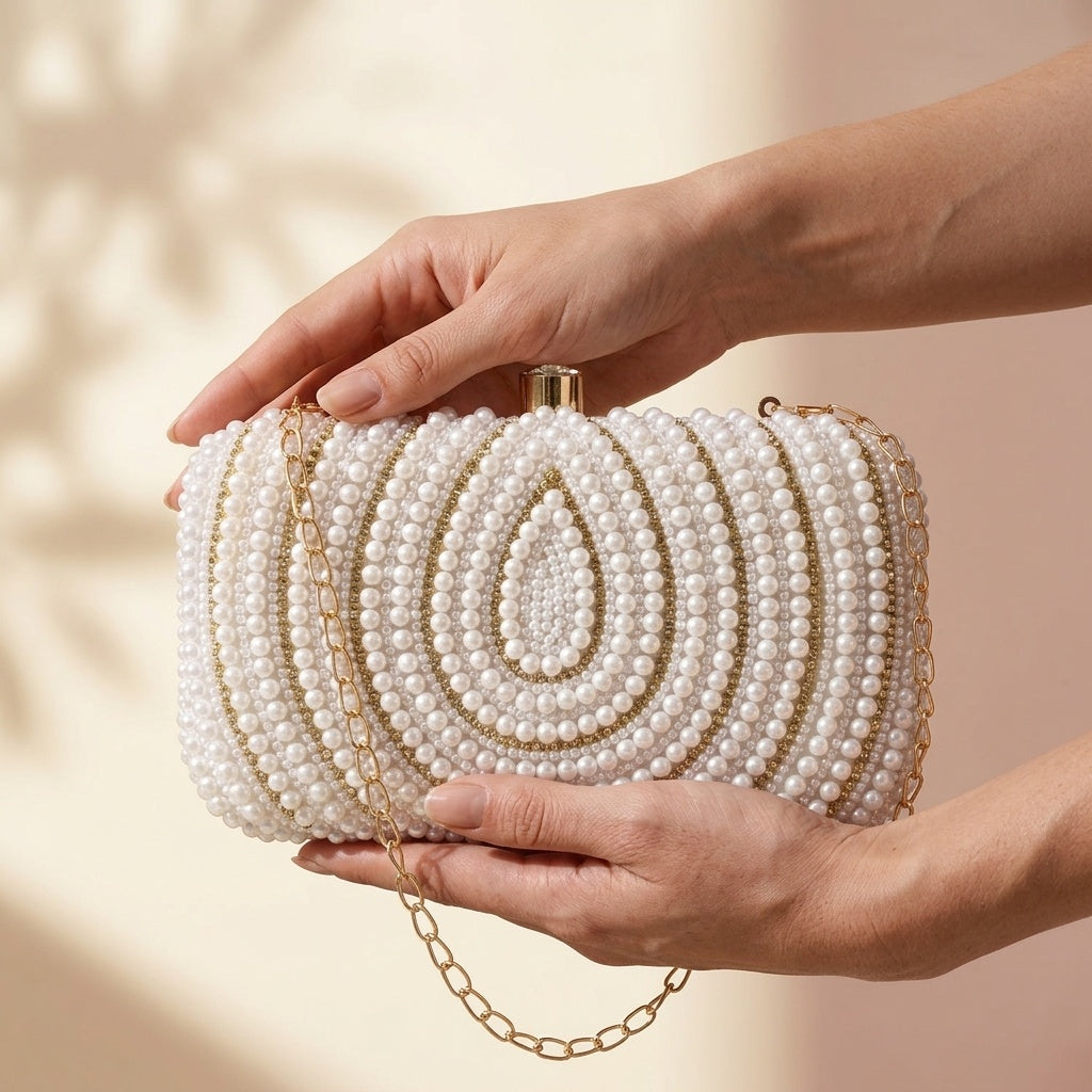 Heena White — Raw Silk Embroidered Clutch