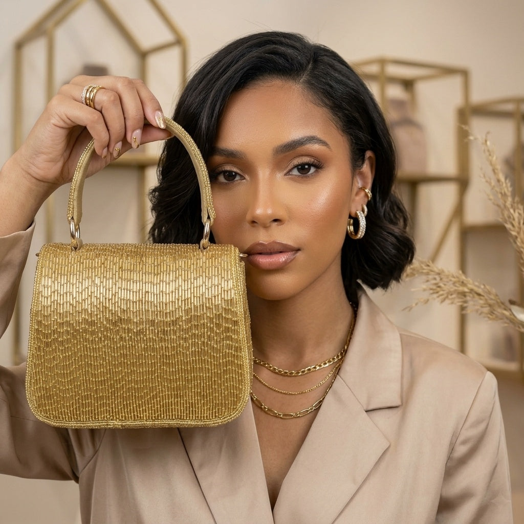 Arya Golden Classic — Raw Silk Flap Bag