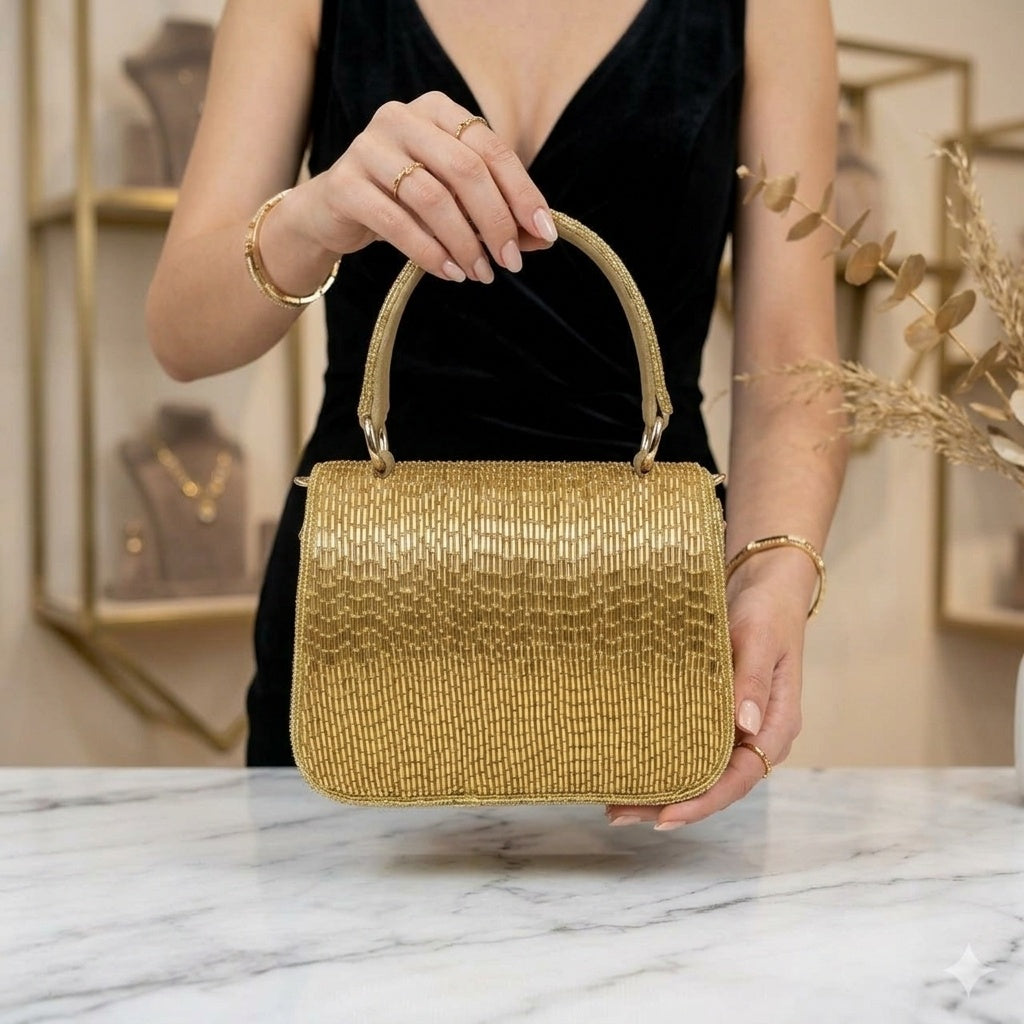 Arya Golden Classic — Raw Silk Flap Bag
