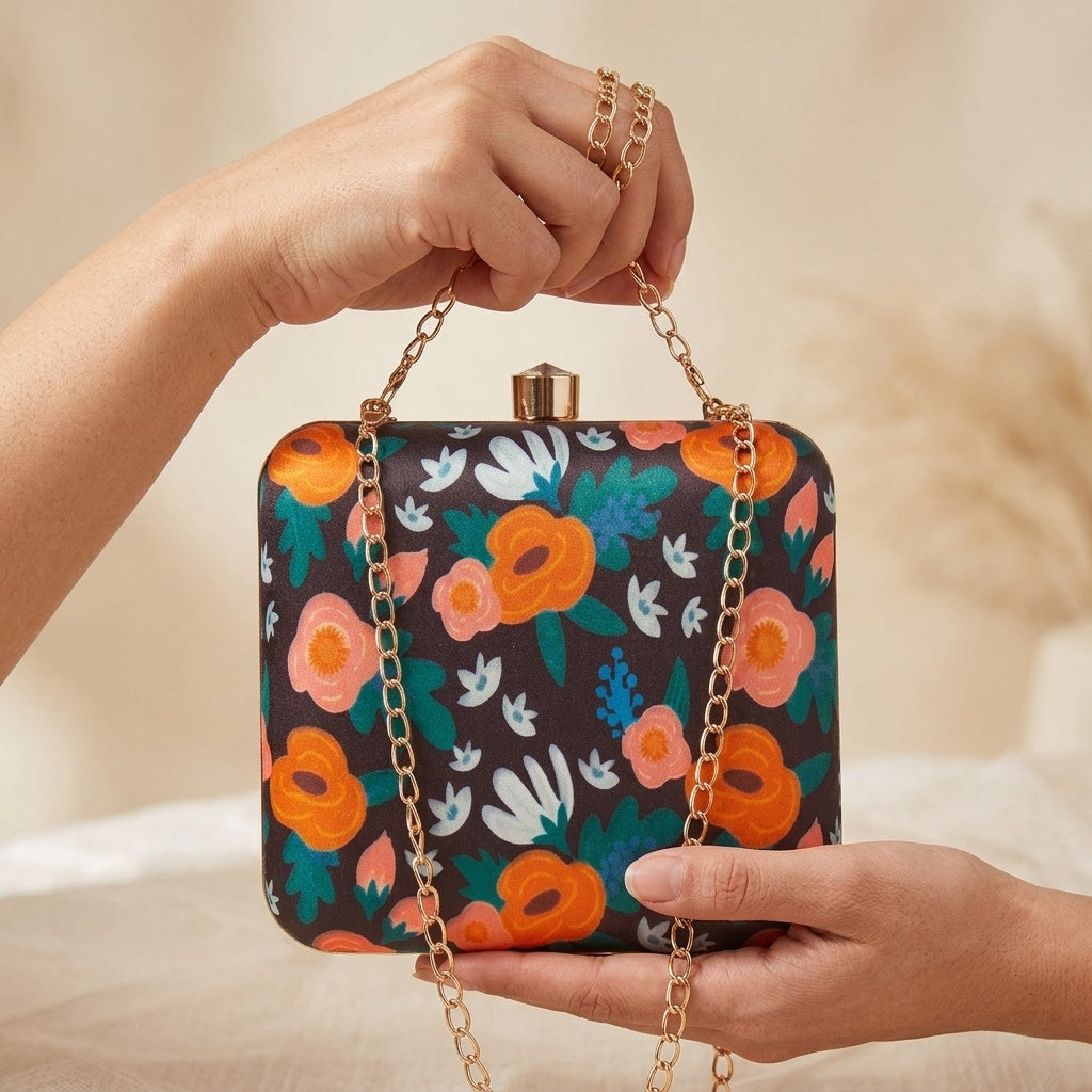 Kaira — Satin Printed Clutch