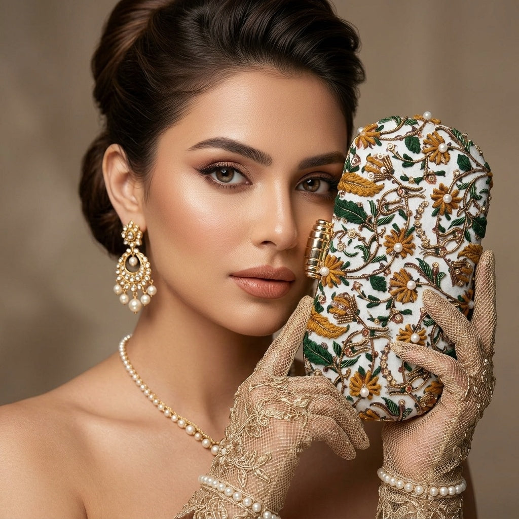 Vidhi — Satin Printed Embroidered Clutch