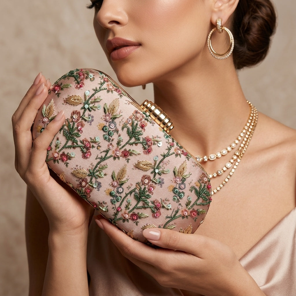 Tanzeela Classic — Satin Printed Embroidered Clutch