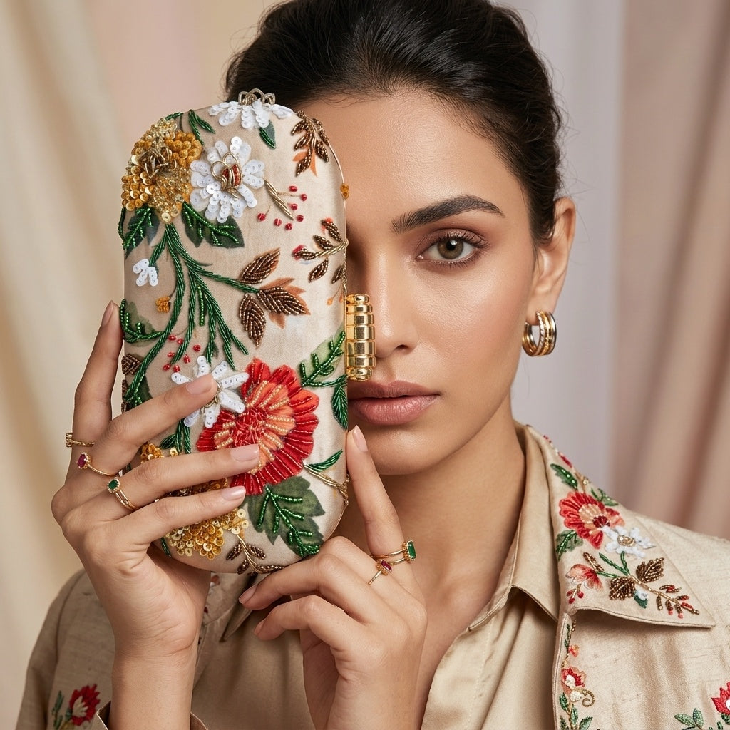 Swarnika — Satin Printed Embroidered Clutch