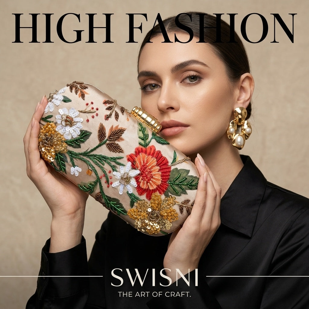 Swarnika — Satin Printed Embroidered Clutch