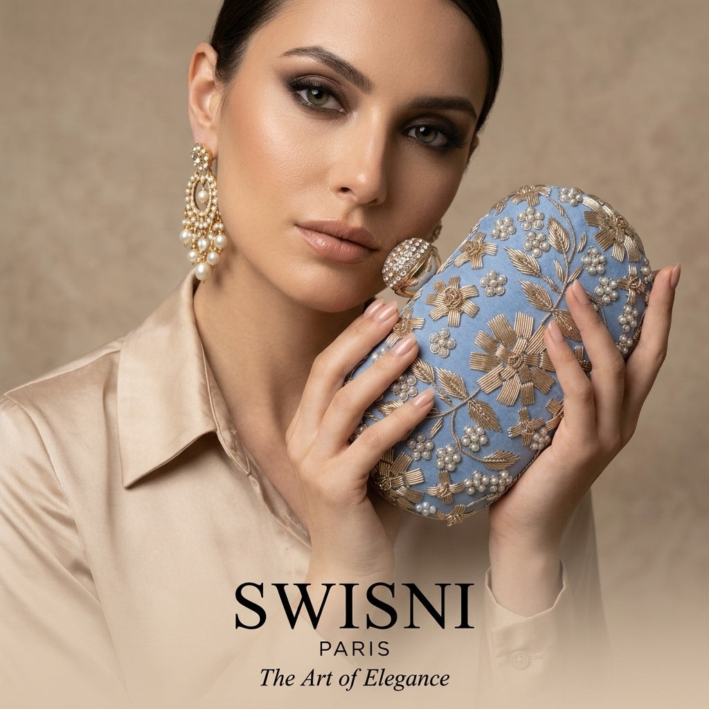 Shaan Blue — Raw Silk Embroidered Clutch