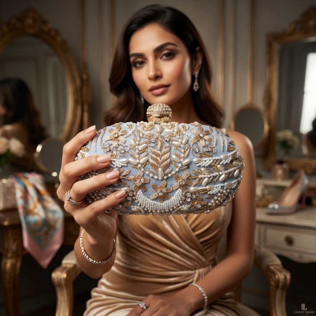 Padmini Blue — Raw Silk Embroidered Clutch