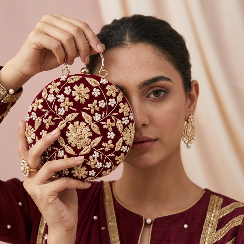 Swisni Luxury Hand-Embroidered Designer Clutch Bag | SWIS-4519