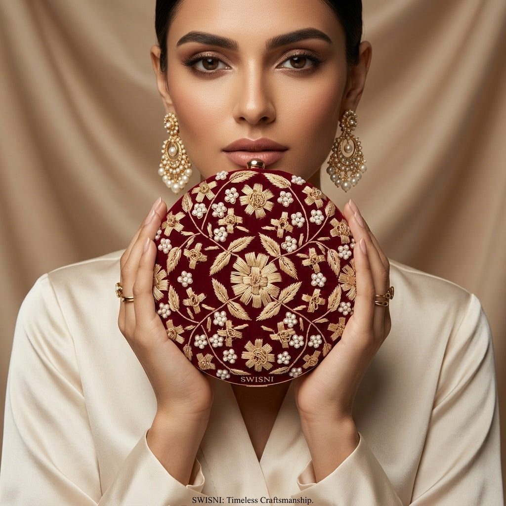 Swisni Luxury Hand-Embroidered Designer Clutch Bag | SWIS-4519