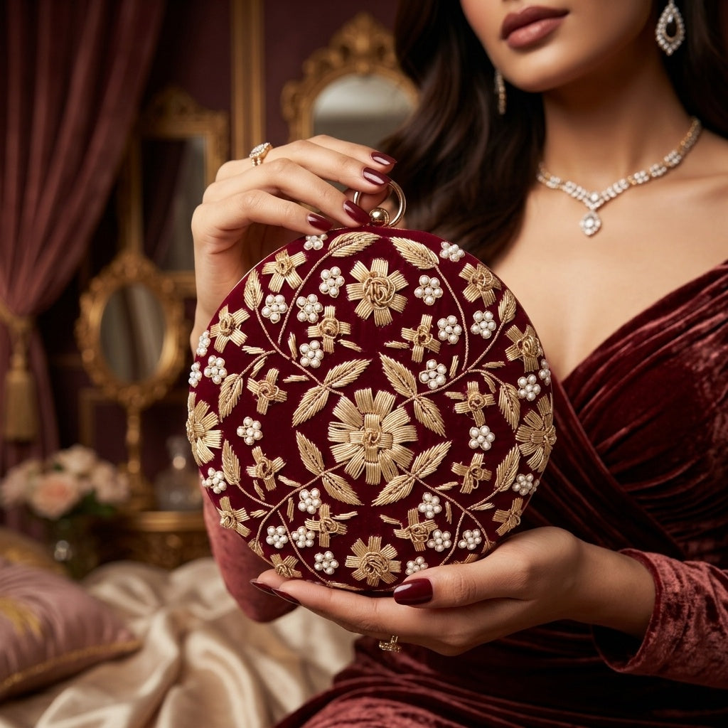 Swisni Luxury Hand-Embroidered Designer Clutch Bag | SWIS-4519