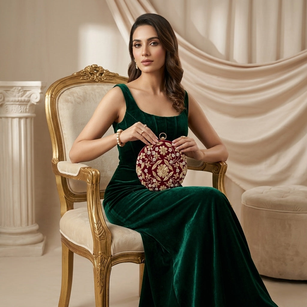 Swisni Luxury Hand-Embroidered Designer Clutch Bag | SWIS-4519