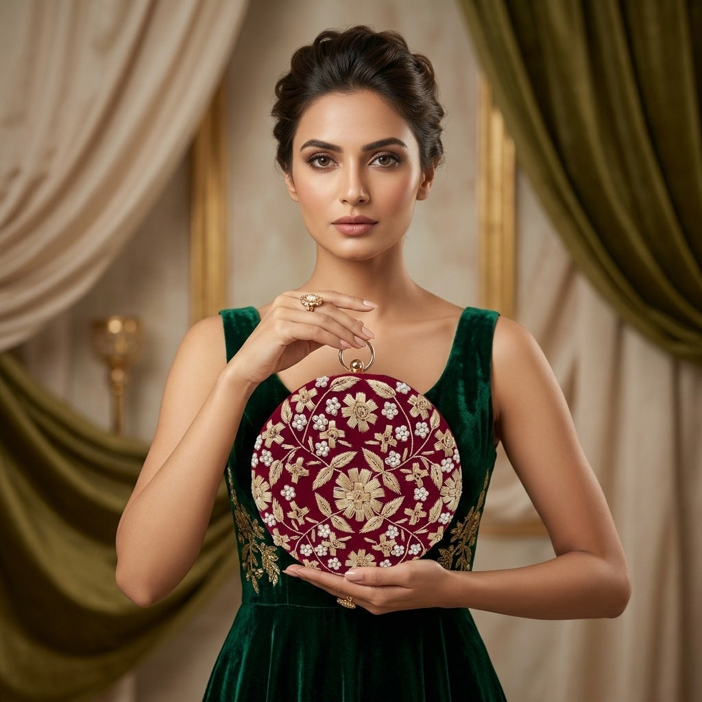 Swisni Luxury Hand-Embroidered Designer Clutch Bag | SWIS-4519