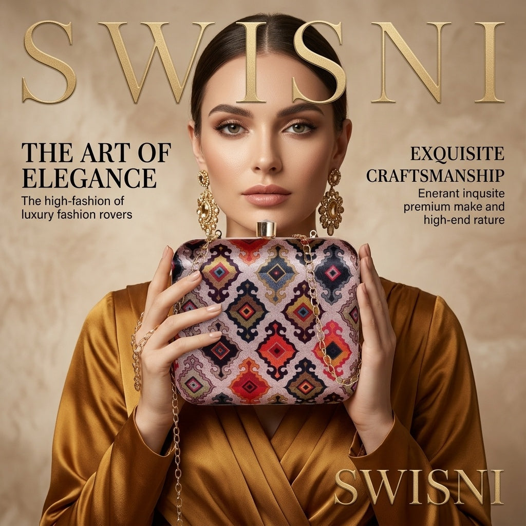 Swisni Premium Printed Clutch Bag for Women | Ethnic Evening Purse | Party Handbag | SWIS-457