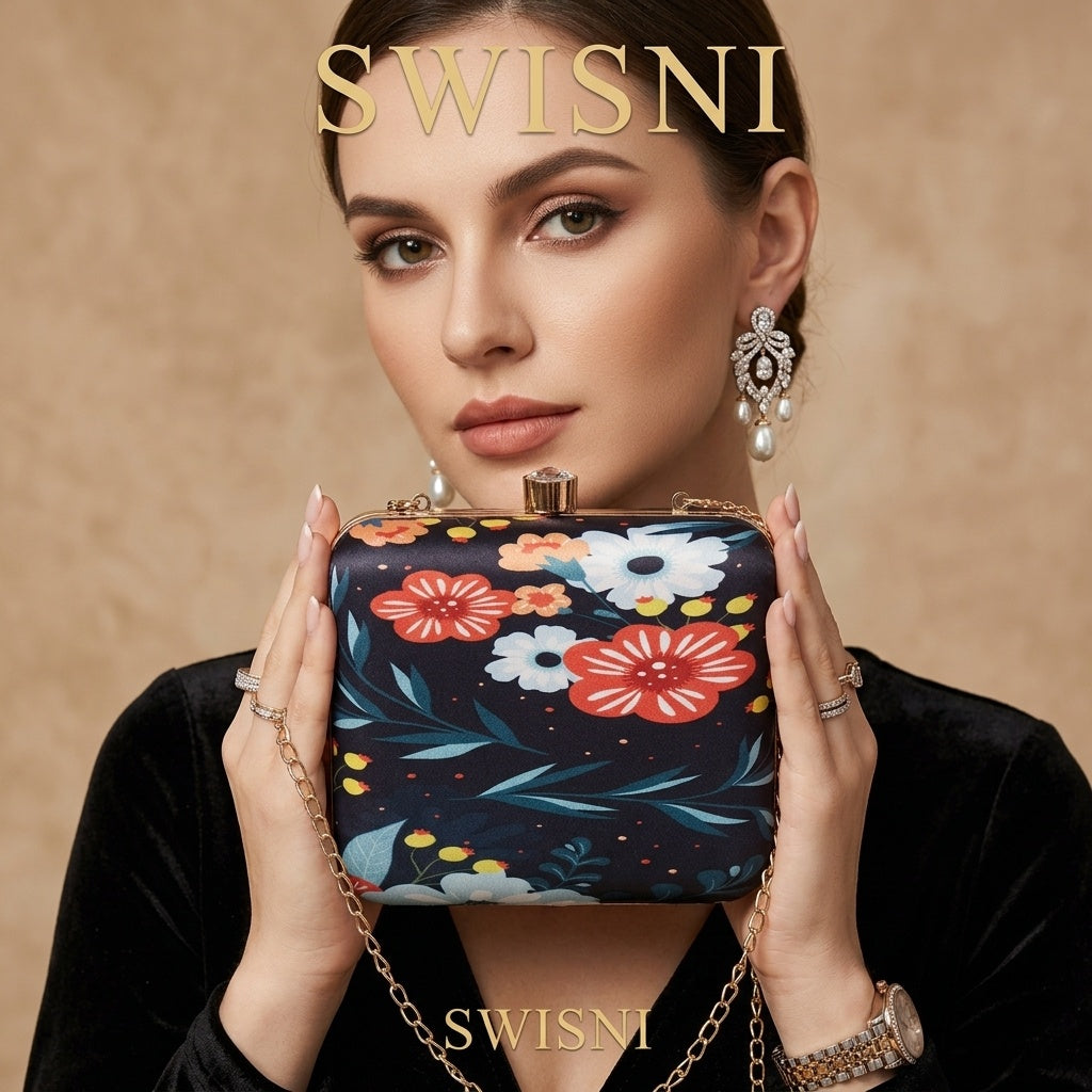 Swisni Premium Printed Clutch Bag for Women | Ethnic Evening Purse | Party Handbag | SWIS-459